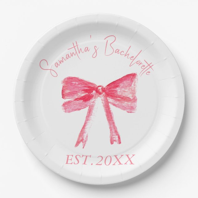 Coquette Pink Bow Bachelorette Party  Paper Plate (Front)
