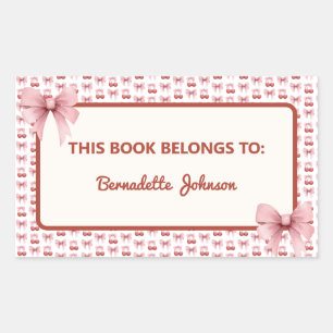 Coquette Pink Bow Back to School Bookplate Rectangular Sticker