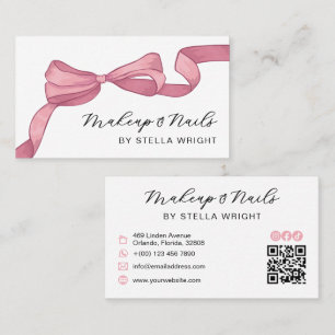 Coquette Pink Bow Beauty QR Code Business Card