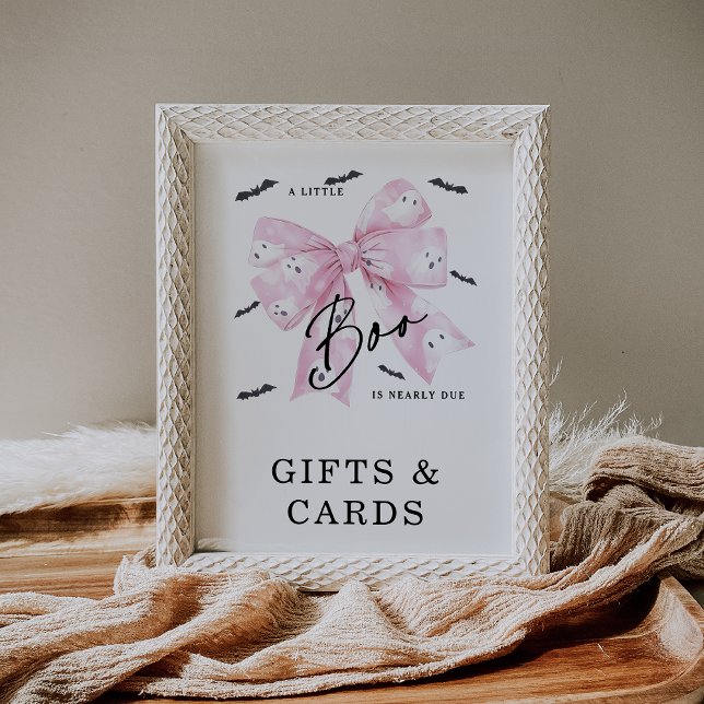 Coquette Pink Bow Boo Baby Shower Sign (Little Boo is Almost Due Baby Shower Sign, Croquette Pink Bow Halloween Little Boo Baby Shower Sign)