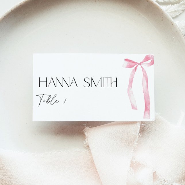Coquette Pink Bow Bridal Name Seating Place Card (Creator Uploaded)