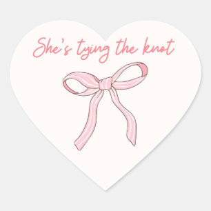 Coquette Pink Bow Bridal Shower Favor Heart Sticker