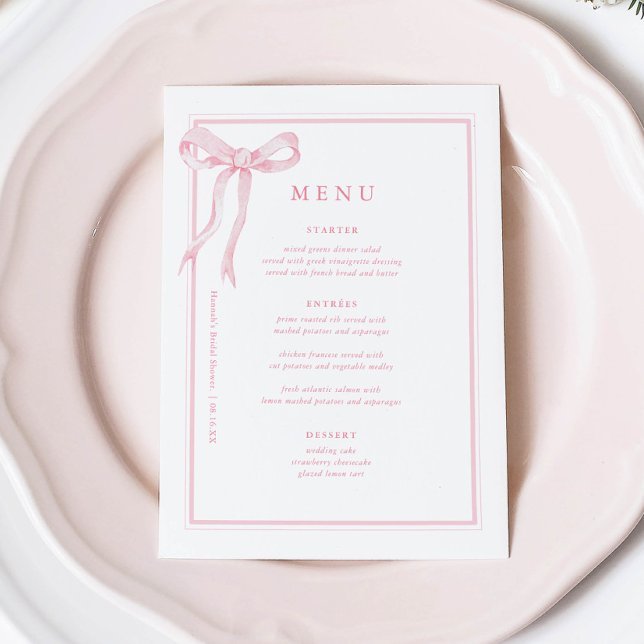 Coquette Pink Bow Bridal Shower Menu (Creator Uploaded)