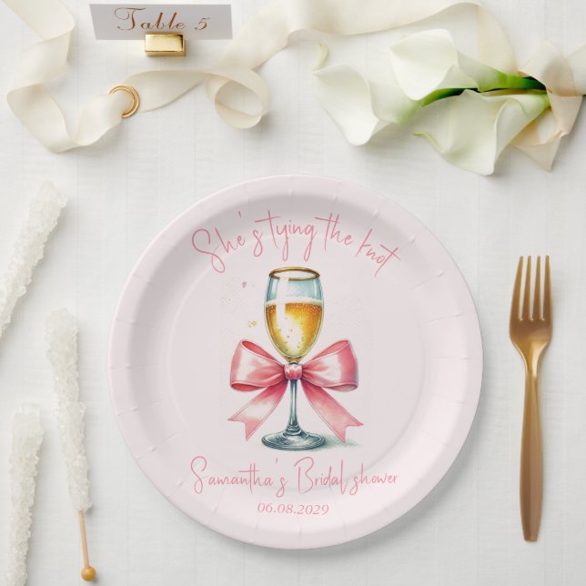 Coquette Pink Bow Bridal shower Paper Plate (Wedding)