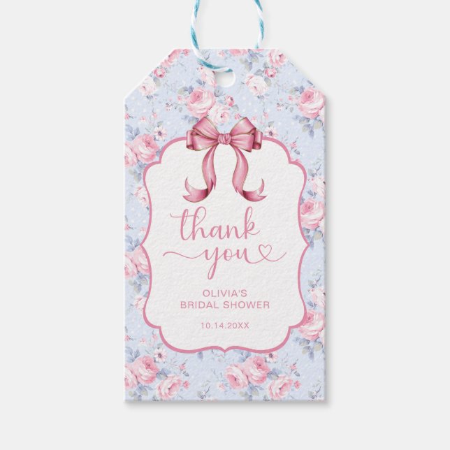 Coquette Pink Bow Bridal Shower Thank You Gift Tags (Front)