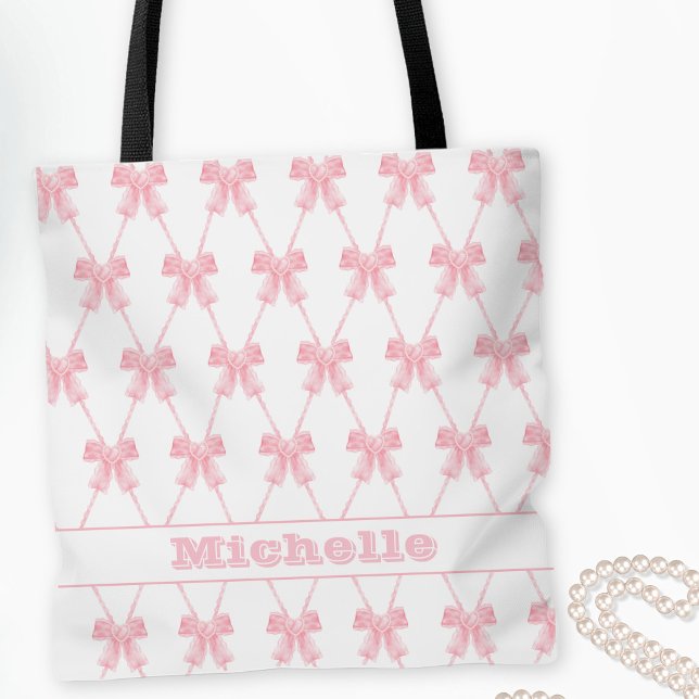 Coquette Pink Bow Bridesmaid  Tote Bag (Coquette Pink Bow Bridesmaid Tote)