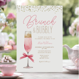 Coquette Pink Bow Brunch & Bubbly Bridal Shower Invitation