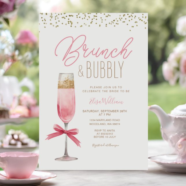 Coquette Pink Bow Brunch & Bubbly Bridal Shower Invitation (Creator Uploaded)