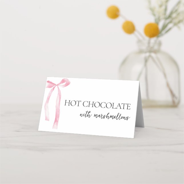 Coquette Pink Bow Buffet Food Label Place Card (Front)