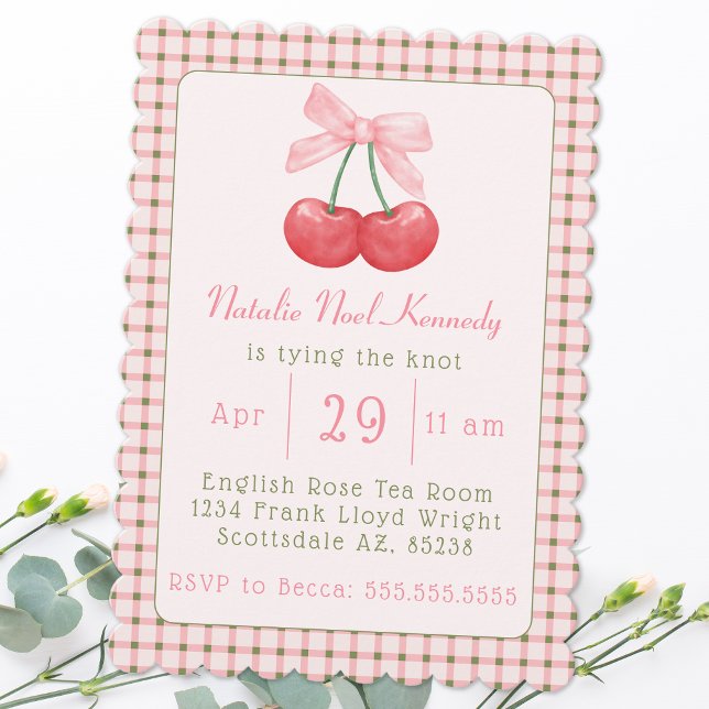Coquette Pink Bow Cherries Aesthetic Bridal Shower Invitation (Creator Uploaded)