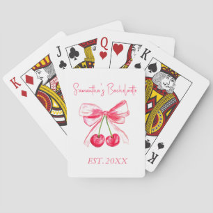 Coquette Pink Bow Cherry Bachelorette Party  Playing Cards