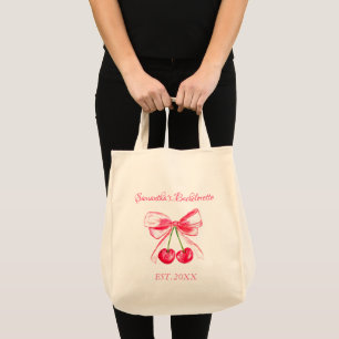 Coquette Pink Bow Cherry Bachelorette Party Tote Bag