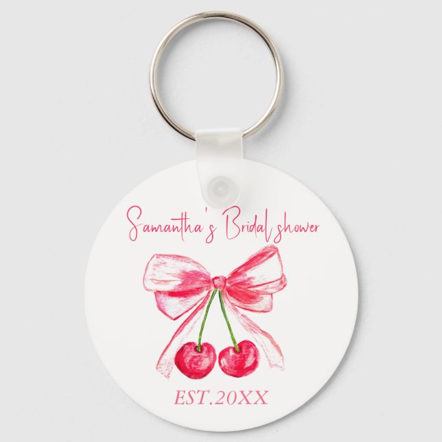 Coquette Pink Bow Cherry Bridal shower  Key Ring (Front)