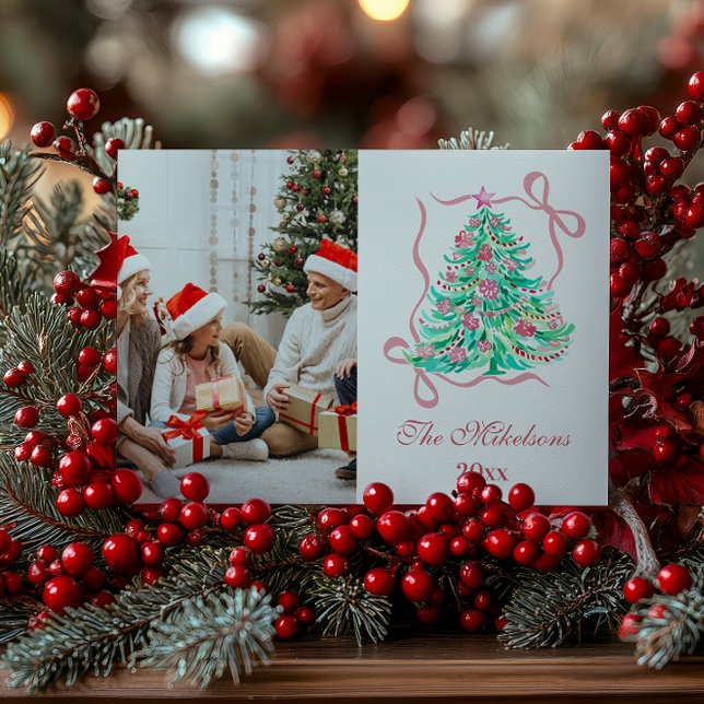 Coquette Pink Bow Christmas Holiday Card (Creator Uploaded)