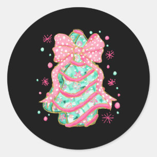 Coquette Pink Bow Christmas Tree Cake Preppy Chris Classic Round Sticker