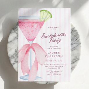 Coquette Pink Bow Cocktail Bachelorette Party  Invitation