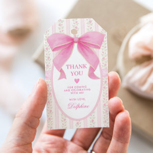 Coquette Pink Bow Cottage Floral Roses Thank You Gift Tags