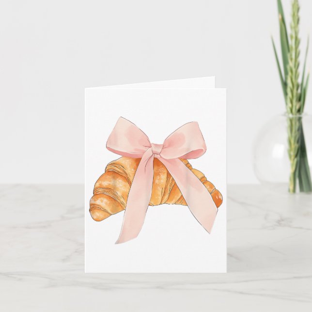 Coquette Pink Bow Croissant Cute Baking Baker Past Card (Front)