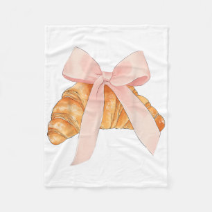 Coquette Pink Bow Croissant Cute Baking Baker Past Fleece Blanket