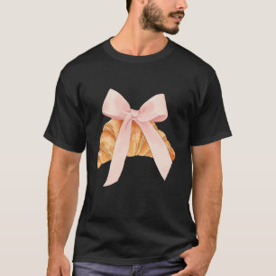 Coquette Pink Bow Croissant Cute Baking Baker Past T-Shirt