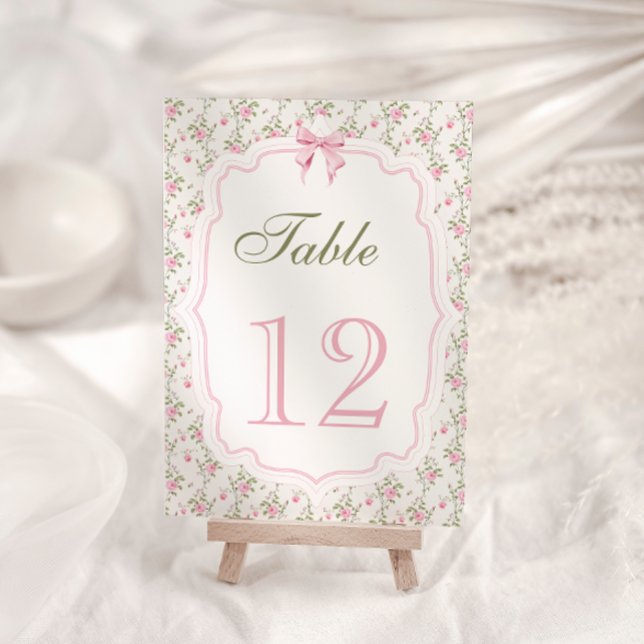 Coquette Pink Bow Elegant Vintage Table Number (Creator Uploaded)
