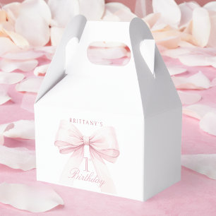 Coquette Pink Bow First Birthday Favour Box
