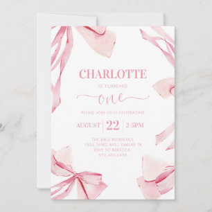 Coquette PINK BOW First Birthday Invitation