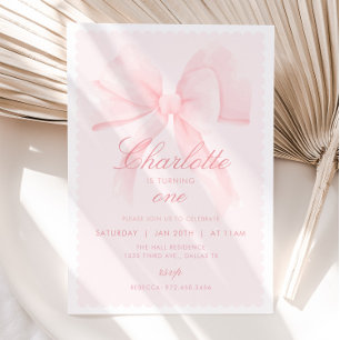 Coquette PINK BOW First Birthday Invitation