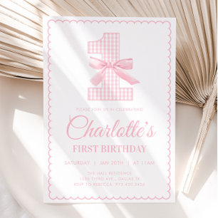 Coquette PINK BOW First Birthday Invitation