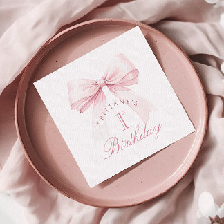 Coquette Pink Bow First Birthday Napkin