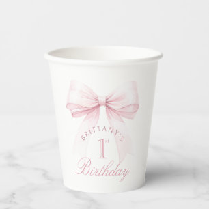 Coquette Pink Bow First Birthday Paper Cups