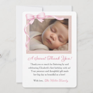 Coquette Pink Bow First Birthday Photo Invitation