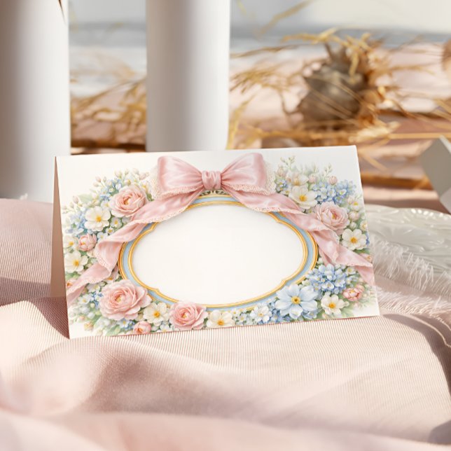 Coquette Pink Bow Floral  Place Card (Creator Uploaded)