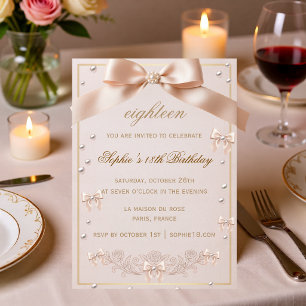 Coquette Pink Bow Girl 18th Birthday Invitation
