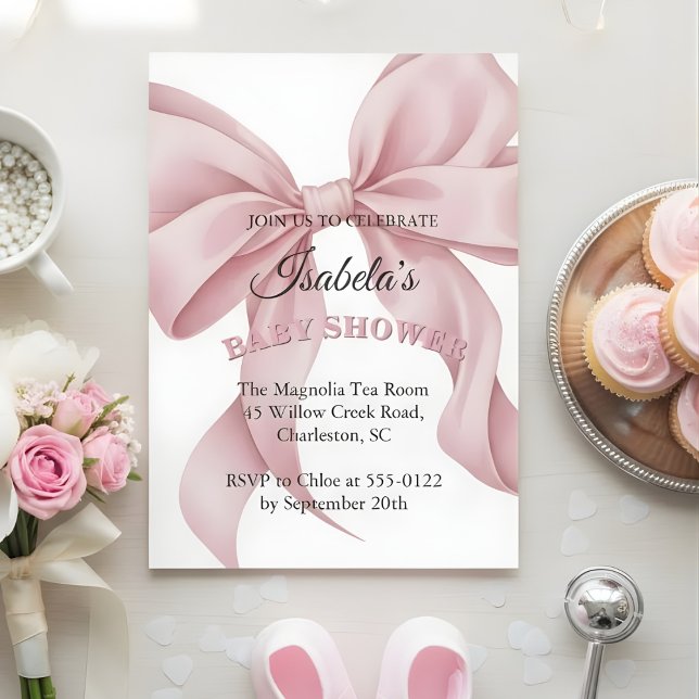 Coquette Pink Bow Girl Baby Shower Invitation  (Creator Uploaded)