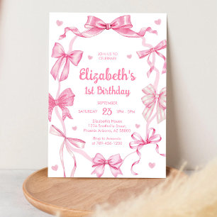 Coquette Pink Bow Girl Birthday Invitation