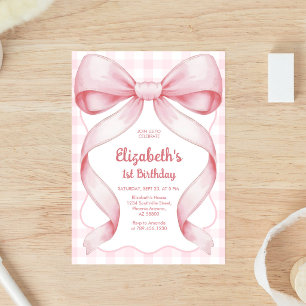 Coquette Pink Bow Girl Birthday Invitation