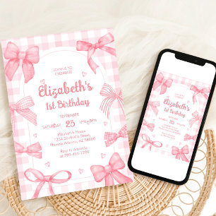Coquette Pink Bow Girl Birthday Invitation