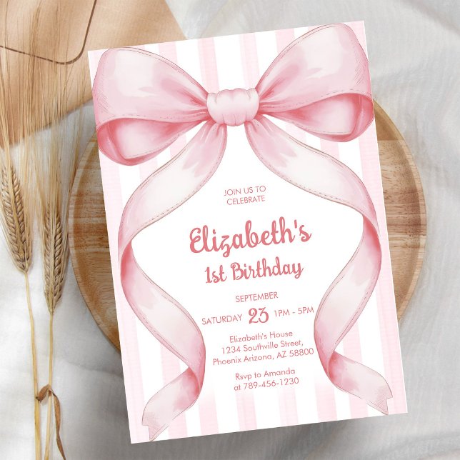 Coquette Pink Bow Girl Birthday Invitation (Creator Uploaded)