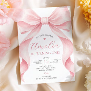 Coquette Pink Bow Girl Birthday Party Invitation