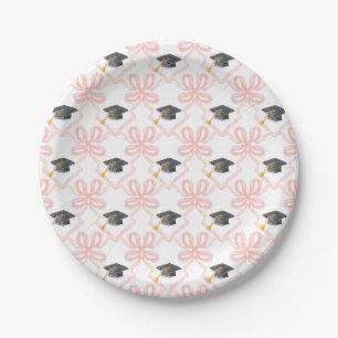 Coquette Pink Bow Graduation Paper Plate