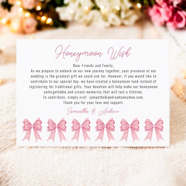Coquette Pink Bow Honeymoon Wish Bridal Shower Enclosure Card (Coquette Pink Bow Honeymoon Wish Bridal Shower Enclosure Card)