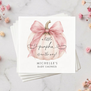 Coquette Pink Bow Little Pumpkin Baby Shower Napkin