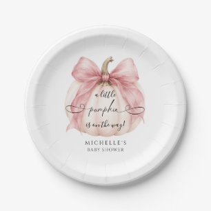 Coquette Pink Bow Little Pumpkin Baby Shower Paper Plate
