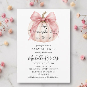 Coquette Pink Bow Little Pumpkin Girl Baby Shower Invitation