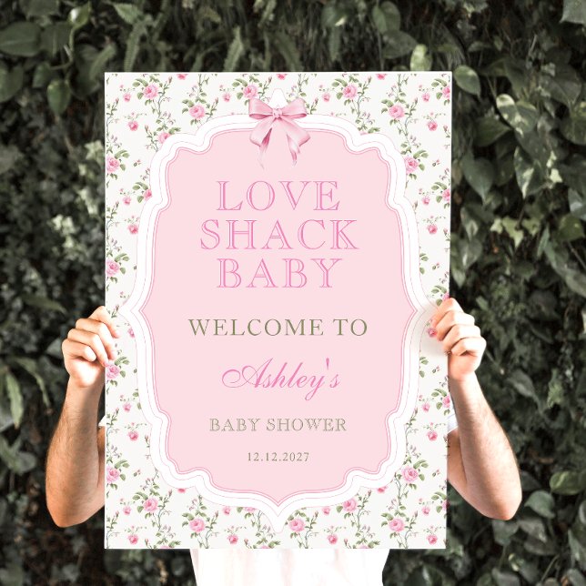 Coquette Pink Bow Love Shack Baby Shower Welcome Poster (Creator Uploaded)