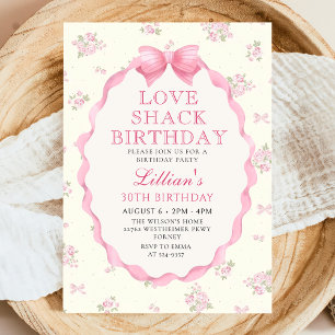 Coquette Pink Bow Love Shack Birthday Invitation