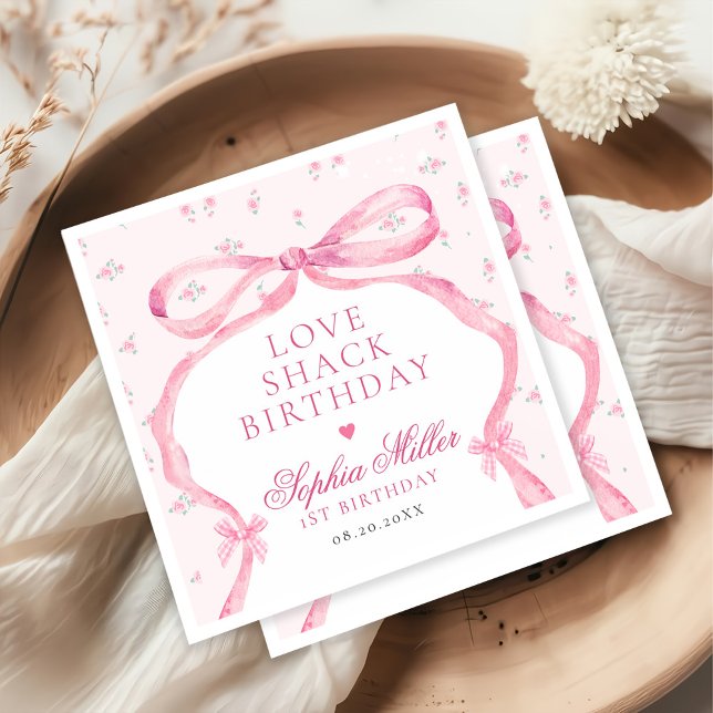 Coquette Pink Bow Love Shack Birthday Napkin (Creator Uploaded)
