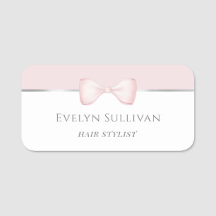 Coquette pink bow magnetic name tag