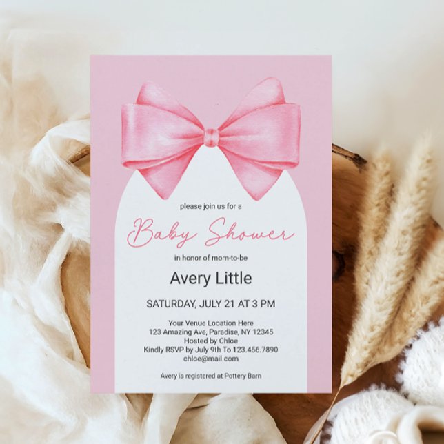 Coquette Pink Bow Modern Girl Baby Shower Invitation (Creator Uploaded)